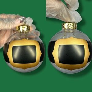 Black And Gold Santa Belt Design Bauble Ornaments - Set Of 2 - “Joy”